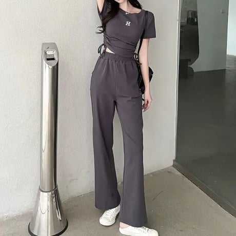Hロゴ サイドギャザーセットアップ 3色展開