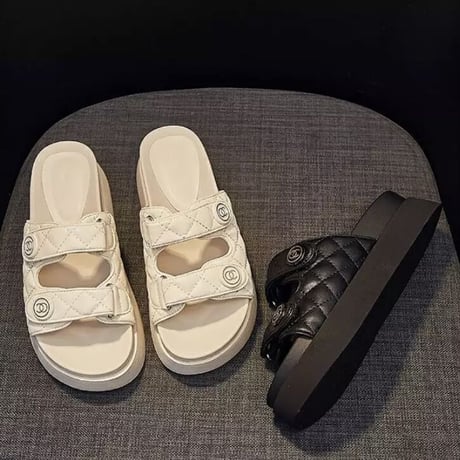 キルティングダブルバンド サンダル 2色展開