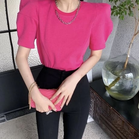 パフスリーブ ラウンドネックTシャツ 2色展開