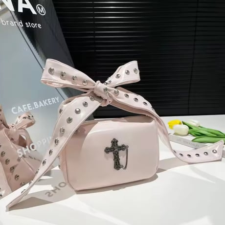 リボンストラップクロスモチーフバッグ 6色展開