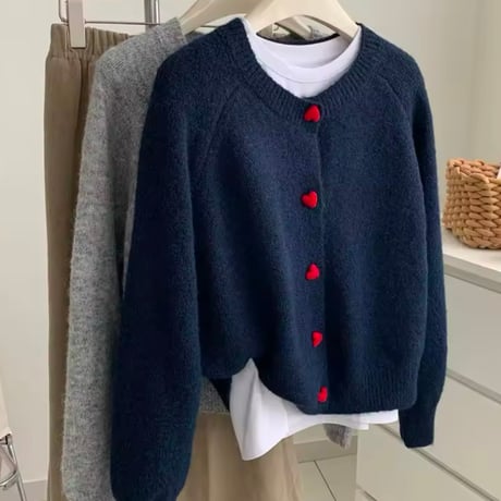 ハートボタンカーディガン 3色展開