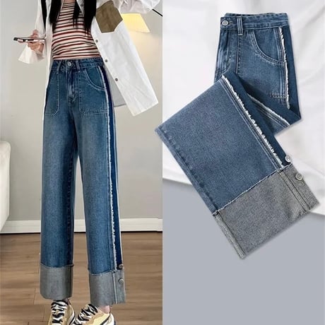 サイドライン クロップドデニムパンツ 2色展開