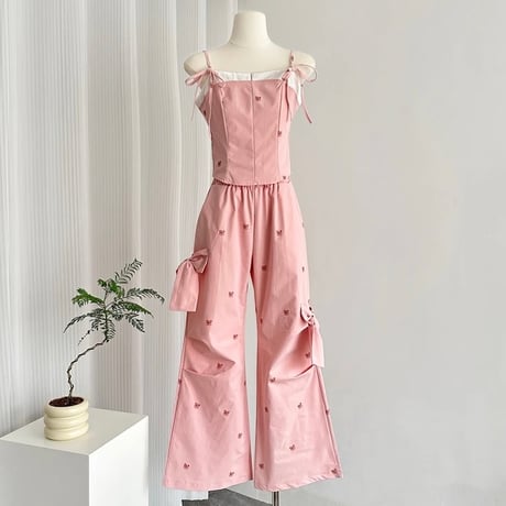 ベアープリント ピンクリボンセットアップ
