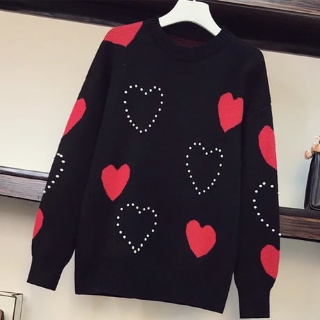 パールモチーフ ハートニット 3色展開