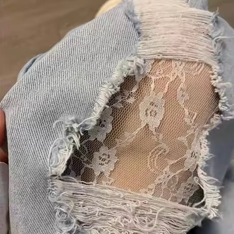 レースクラッシュデニムパンツ