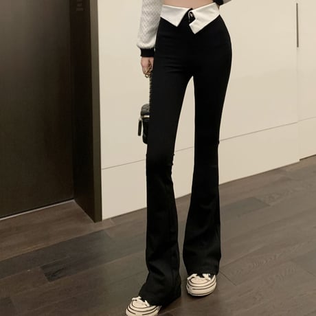 ハイウエストフラップ フレアパンツ