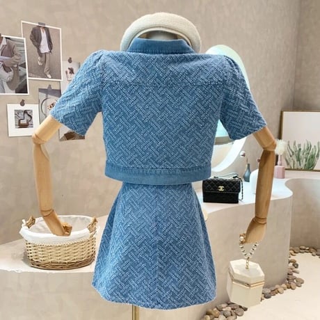 クロスステッチ デニムスカートセット 2色展開
