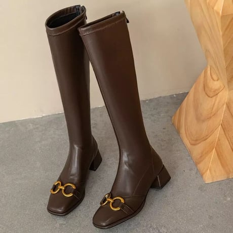 ゴールドバックル ロングブーツ 3色展開