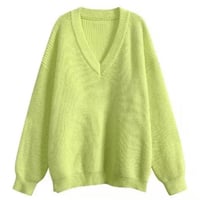 【即納】Vネック カラーニット