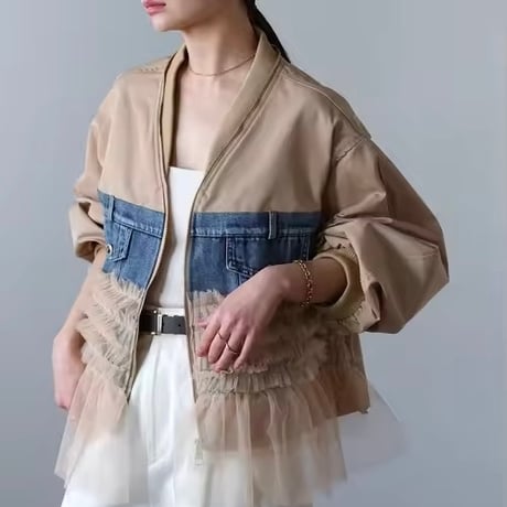 チュールパッチワークデニムジャケット 3色展開