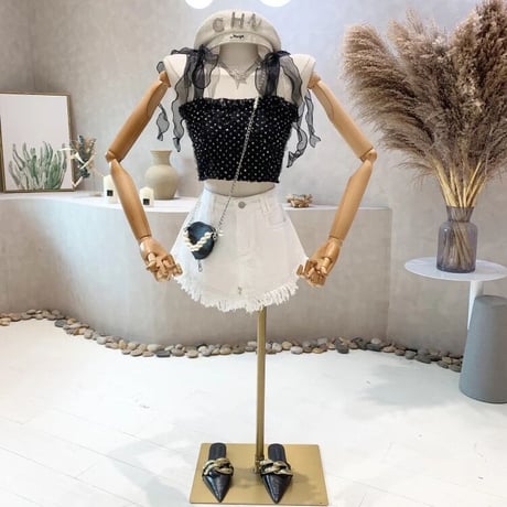 ドットレース シフォンリボントップス 2色展開
