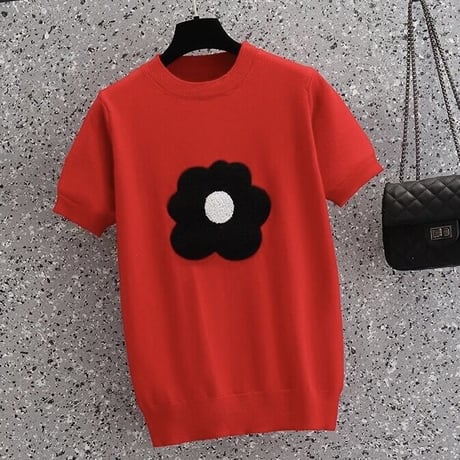 【White即納】モノクロフラワー サマーニット 3色展開