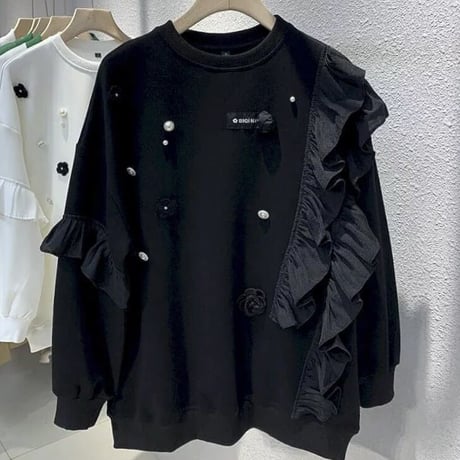 パールモチーフ タグフリルスウェットトップス 2色展開