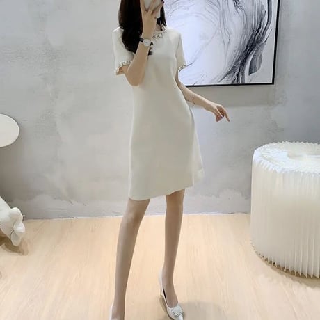 パールビジュー シックワンピース 2色展開