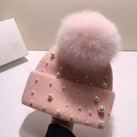 ラビットファーパールニットキャップ 6色展開
