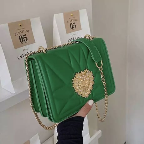 パールハート キルティングチェーンバッグ 3色展開