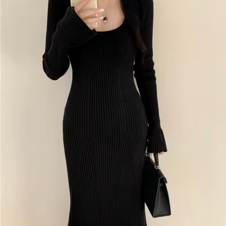 リブニットフィッシュテールワンピース 4色展開