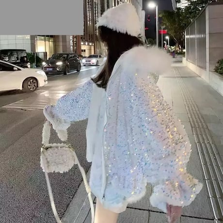 スパンコール ファーフードジャケット 2色展開