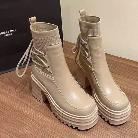 バックストラップ ハイソールショートブーツ 2色展開