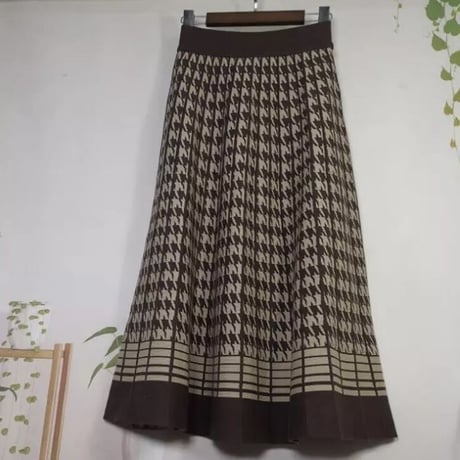 千鳥格子 ニットプリーツスカート 4色展開