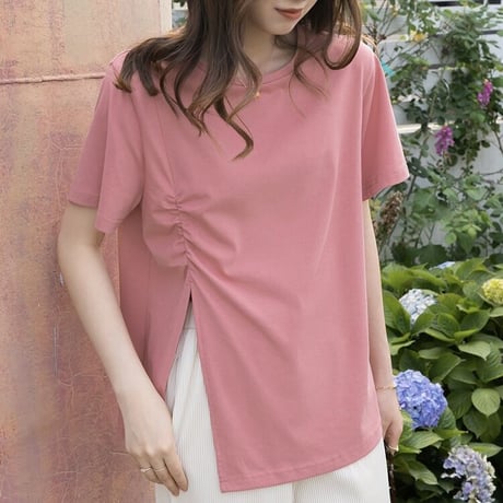 【即納】ピンク スリットTシャツ