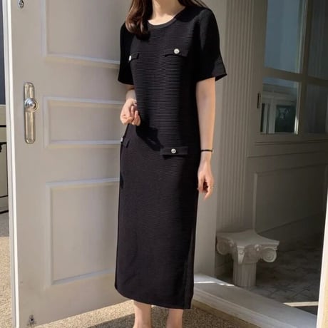 ストレッチリブ ロングワンピース 2色展開