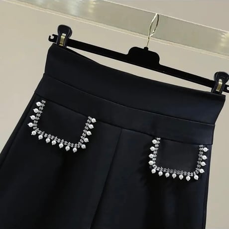 パールビジュー ハイウエストパンツ 2色展開