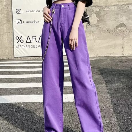 【Yellow XSサイズ即納】ハイウエスト カラーデニムパンツ 4色展開