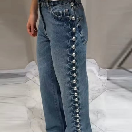 サイドリベットハイウエストデニムパンツ 2色展開