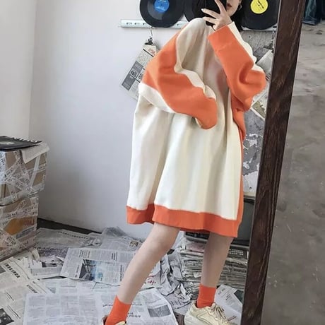オーバーバイカラー スウェットワンピース 2色展開