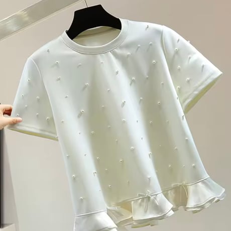 リボンフリルパールTシャツ 2色展開
