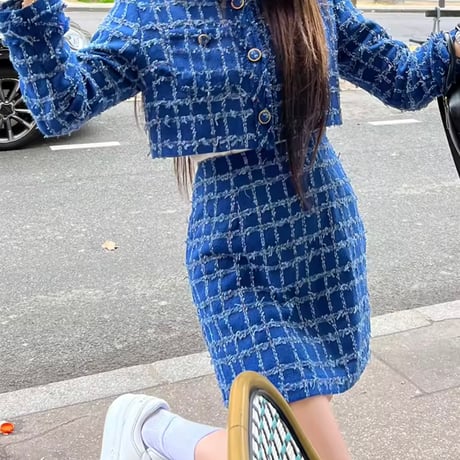 フリンジチェックツイードセットアップ 2色展開
