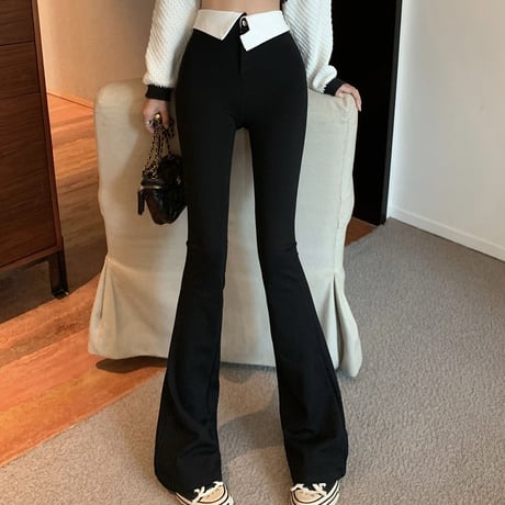 ハイウエストフラップ フレアパンツ