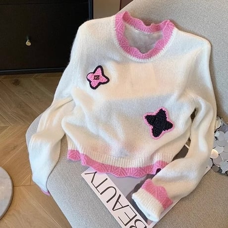 ピンクライン ワッペンニット