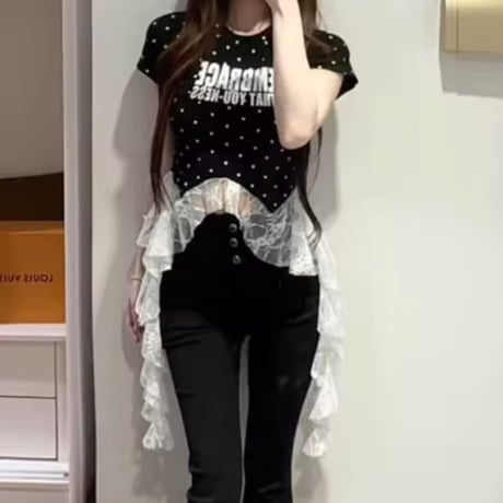 レースフリルドットロゴトップス