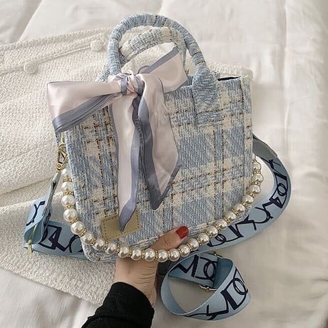 パールストラップ ツイードスカーフバッグ 2色展開