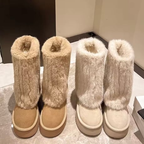 フェイクフォックスファーブーツ 2色展開