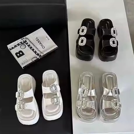 ダブルビジューハイソールサンダル 3色展開