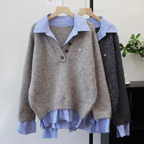 ストライプシャツドッキングニット 3色展開