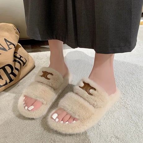 レザーステッチ ファーサンダル 3色展開