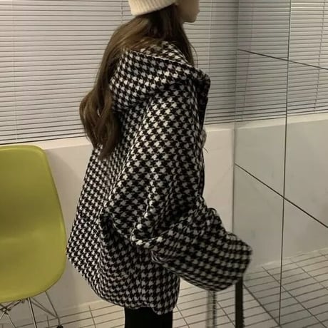 オーバーフーディ 千鳥格子ジッパージャケット