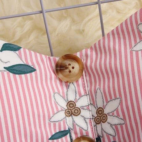 【パッド付き】フラワーストライプワンピース 2色展開