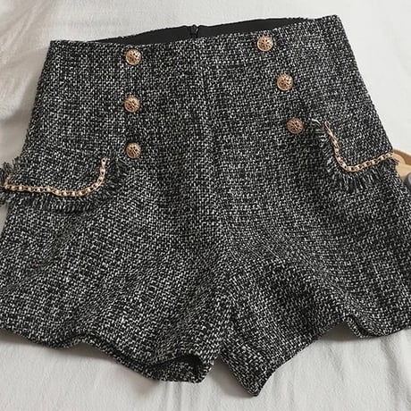 ゴールドチェーン ツイードショートパンツ 3色展開