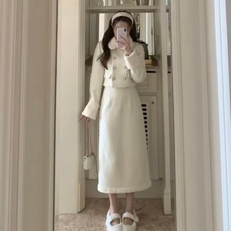 【long丈】ヘムファーカシミヤタッチセットアップ 2色展開