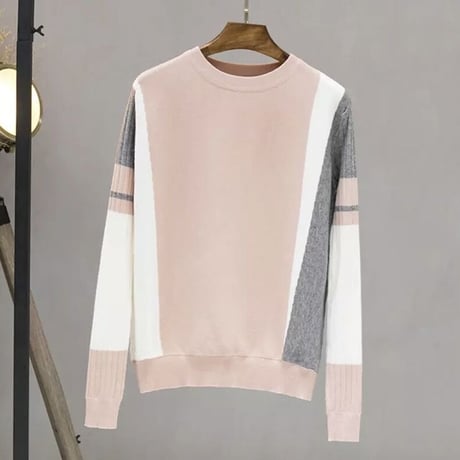 リブスリーブ 配色ニット 4色展開