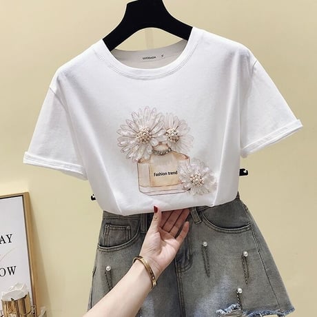 ビーズフラワー フレグランスTシャツ 3色展開