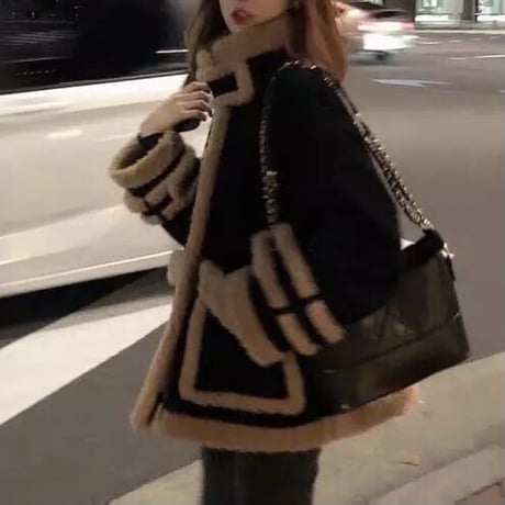 ブロックバイカラー ボアハイネックジャケット 2色展開