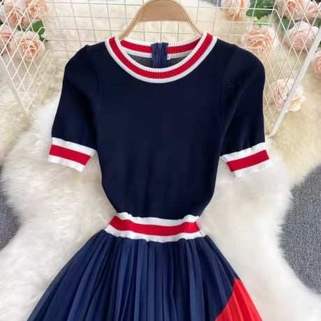 レッドラインニットシフォンワンピース 2色展開