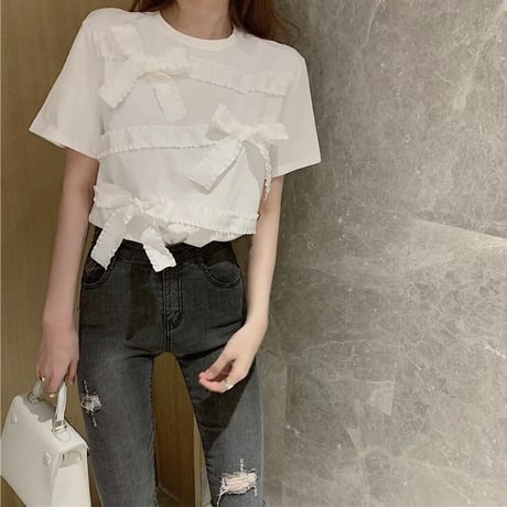 ホワイトリボン パッチワークTシャツ