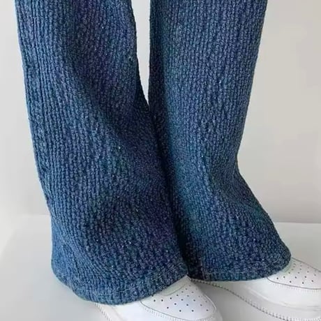 ワッフルハイウエストデニムパンツ 2色展開